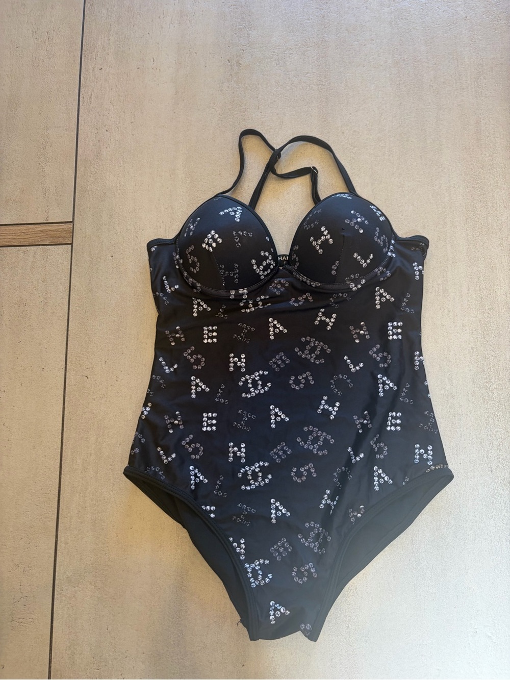 Black Sequin One-Piece Swimsuit
